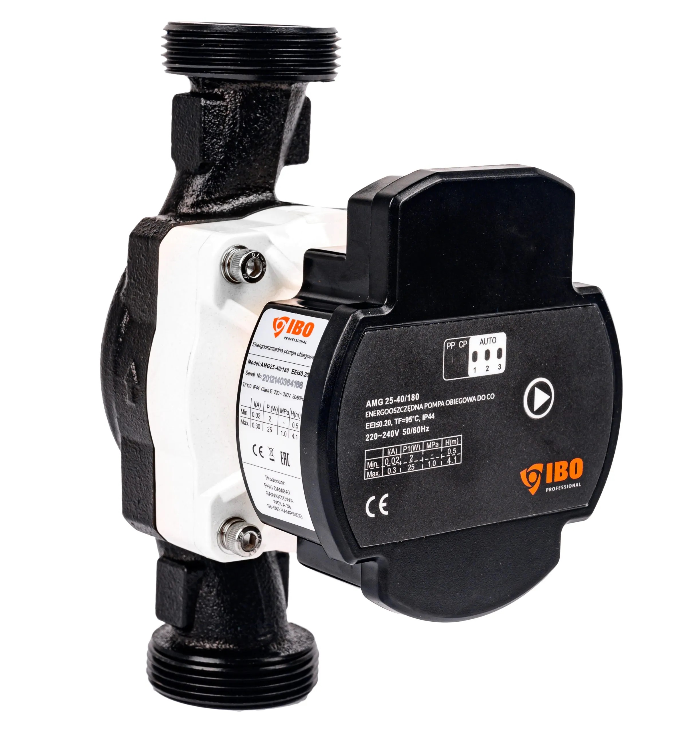 Електронна циркулационна помпа IBO AMG 25-40/180, 22 W, 4.5 м, 42 л/мин, 180 мм - RV91